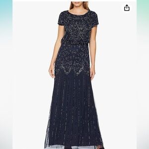 Adrianna Papell Beaded Blouson Gown Dress in Navy size 6p